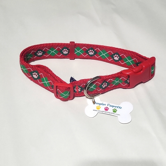 DOUGLAS PAQUETTE Red Green Christimas Argyle Dog Collar -Large - 18" - 26" - Picture 1 of 7